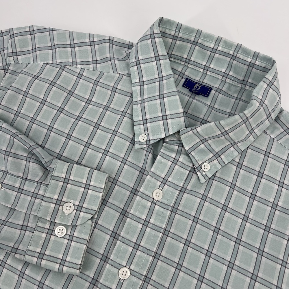 Footjoy FJ Dress Shirt Mens Size Large Gray White Long Sleeve Button Up Stretch